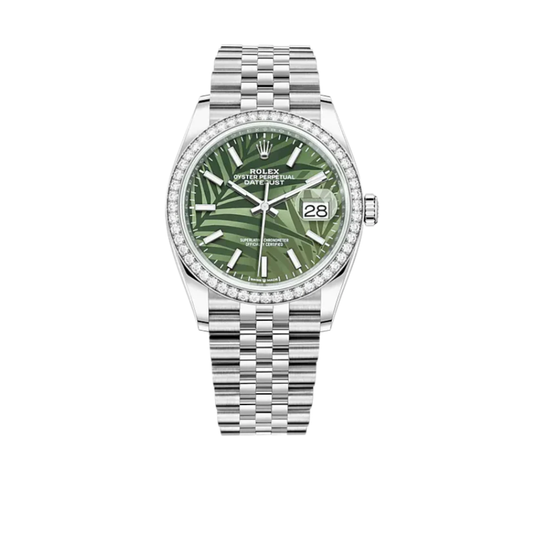 Rolex Datejust 36 M126284RBR-0039 – Olive Green Palm Motif Dial Diamond Bezel