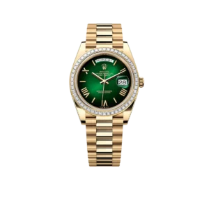 Rolex Day-Date 40mm | 18k yellow gold President bracelet | Green ombré dial Diamond bezel | Men's Watch 228398TBR